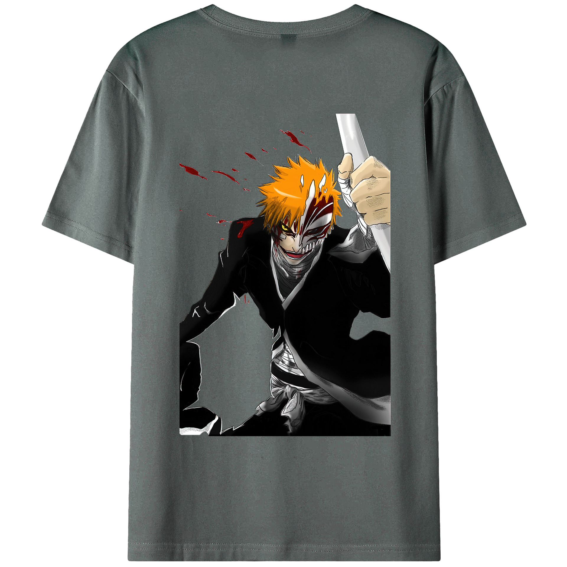 （画像用） ブリーチ 黒崎一護（くろさき いちご）BLEACH Kurosaki Ichigo 綿100％ メンズ半袖Tシャツ（バックプリント） 通気性